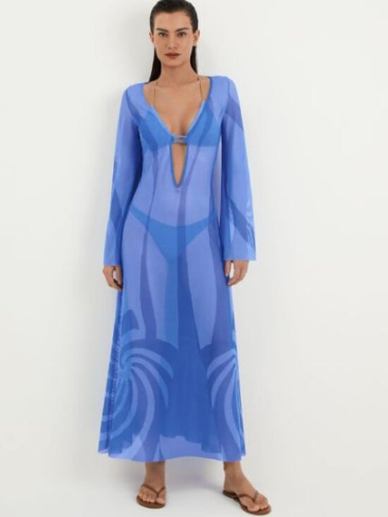 Caroline Constas Other - Caroline Constas Blue Mesh Maxi Cover-Up Dress Kaftan Tunic M NEW